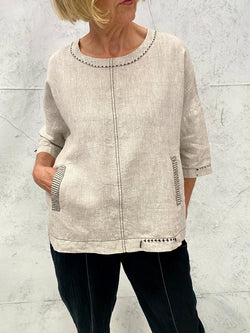 Harvest Top in Natural Linen with Hand Stitch and Pocket Detail (Now in 4 sizes Small is now smaller than last season)