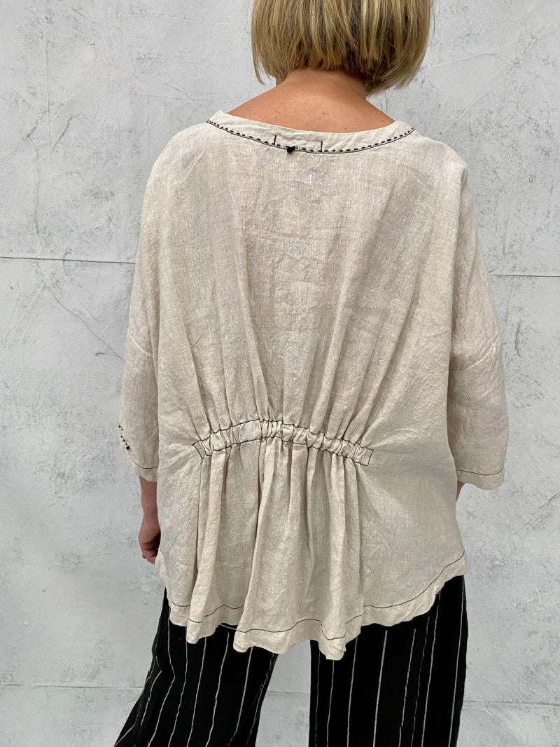 Harvest Top in Natural Linen with Hand Stitch and Pocket Detail my