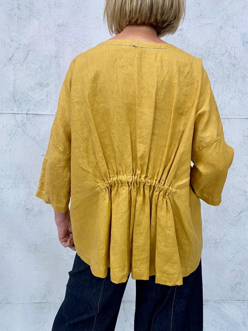 Harvest Top in Vintage Gold Linen with Hand Stitch Detail