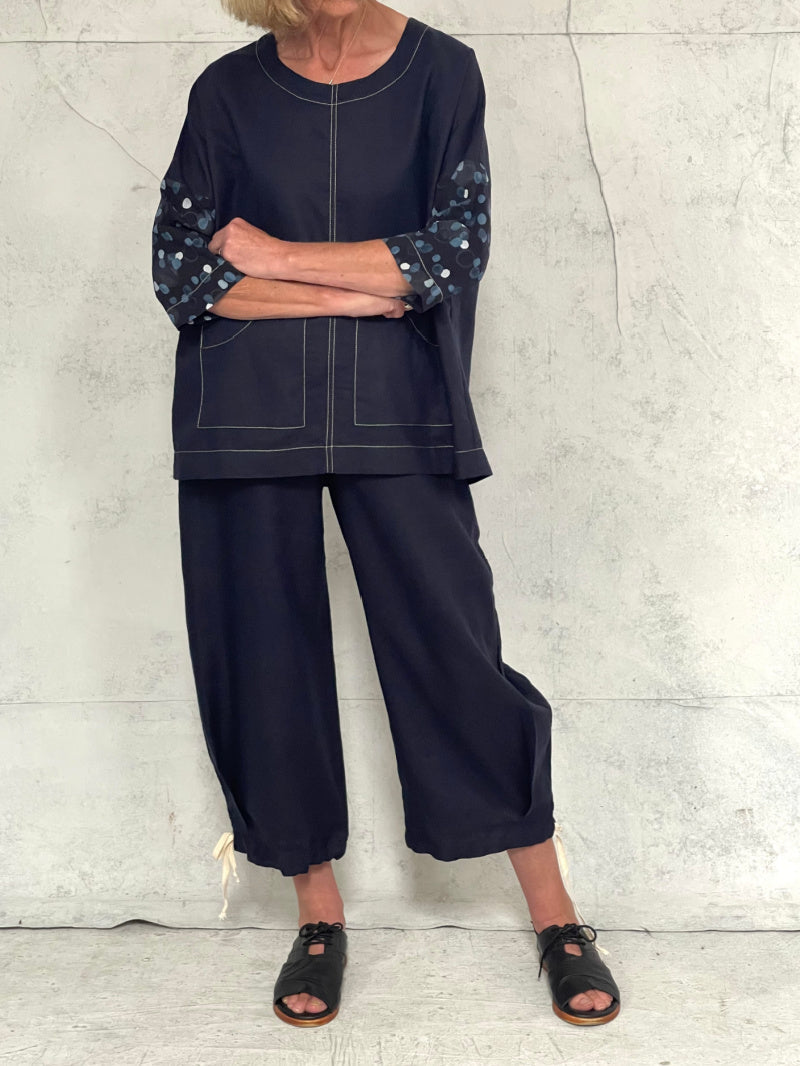 Harriet Pant in Navy Linen