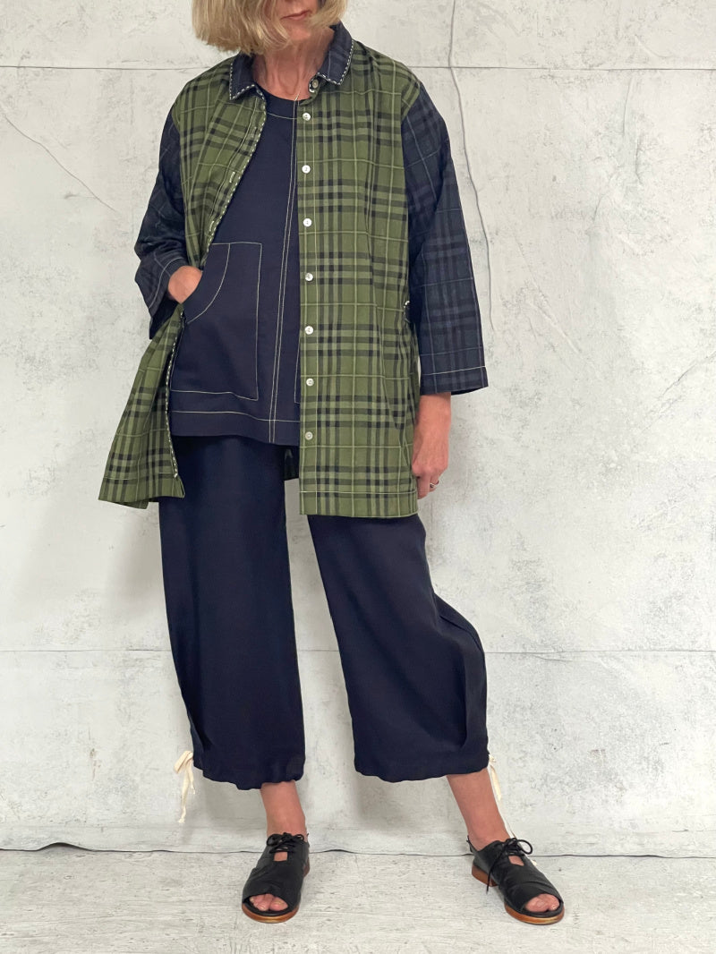 Poet Smock in Mixed Check Cotton