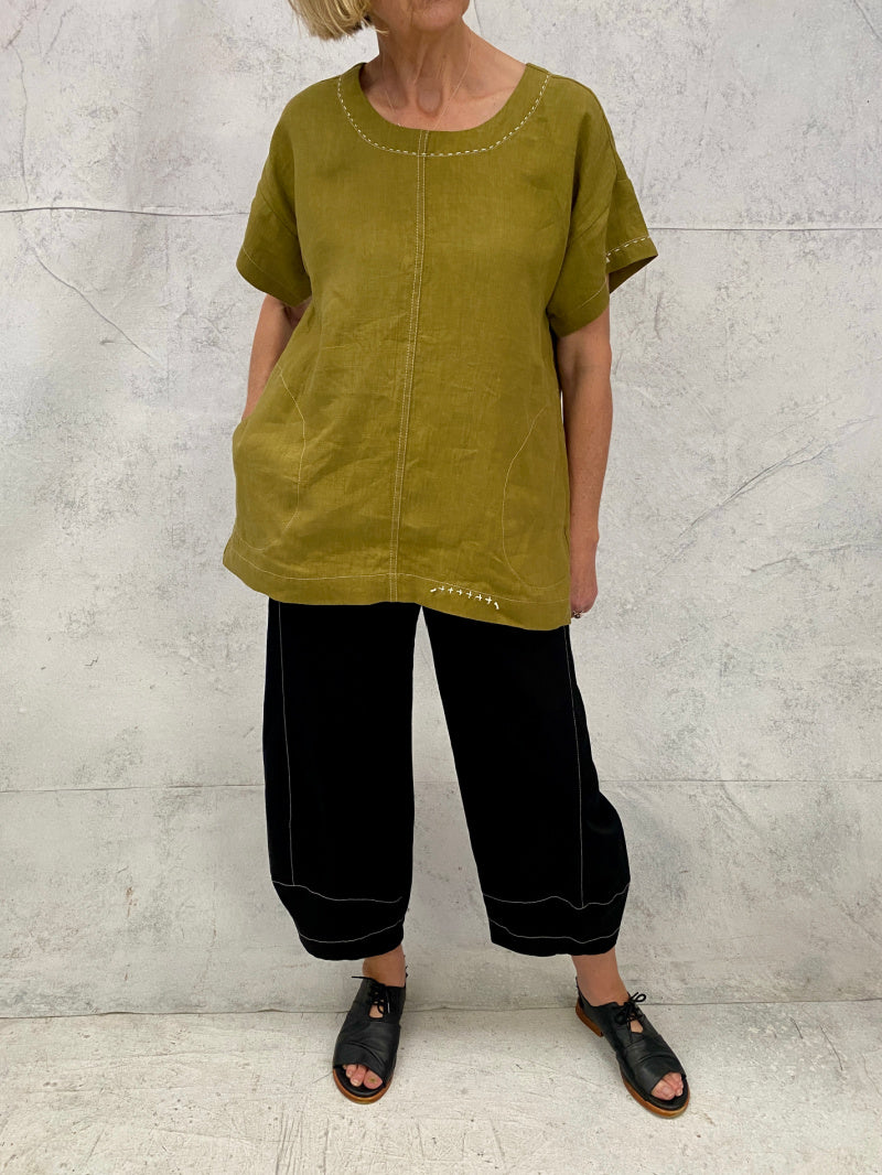 Luna Top in Jungle Linen with Hand Stitch Detail