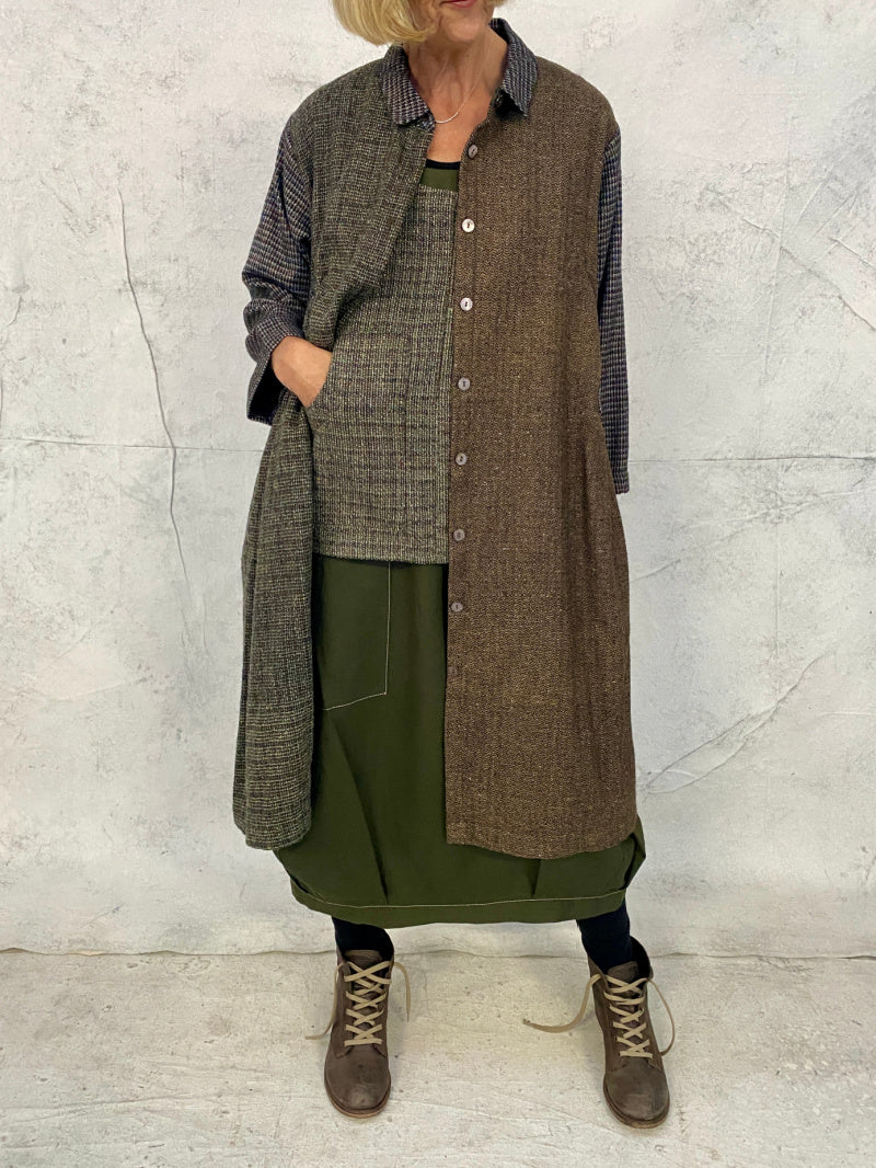 Maya Dress with New Front Pocket Detail in Forest Green Linen
