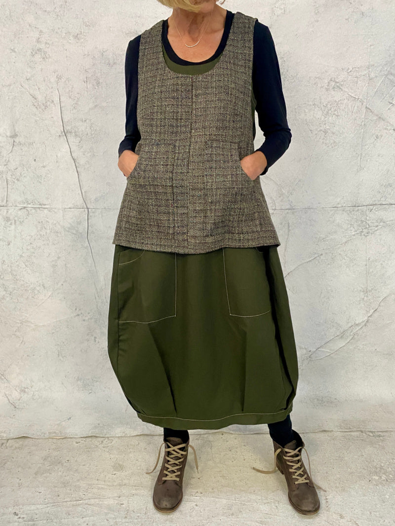 Maya Dress with New Front Pocket Detail in Forest Green Linen