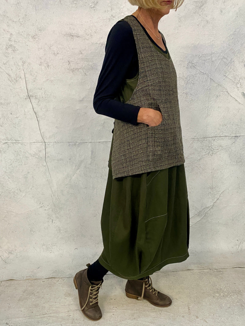Maya Dress with New Front Pocket Detail in Forest Green Linen