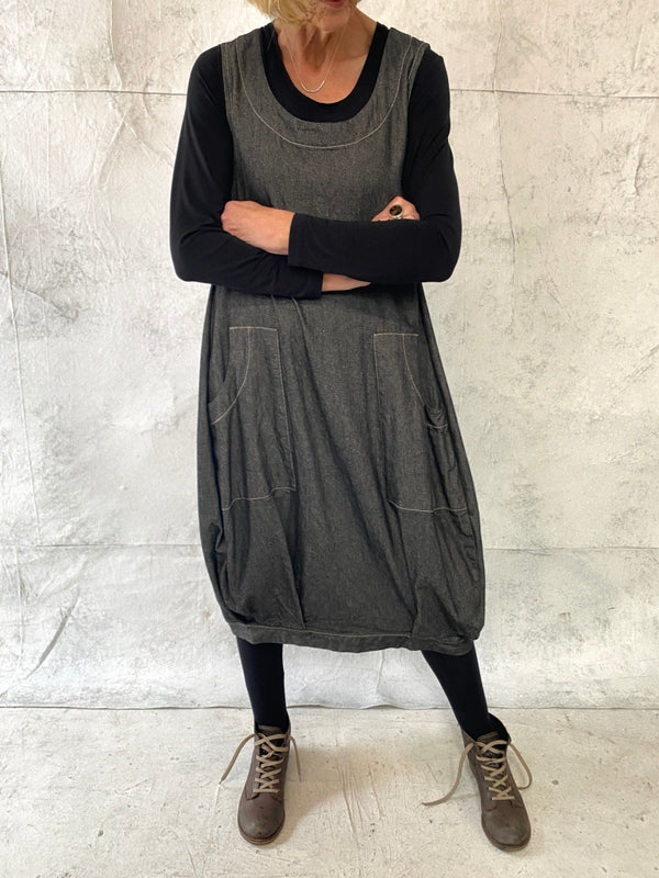 Maya Dress with New Front Pocket Detail in Soft Grey Denim (Slightly Shorter Length)
