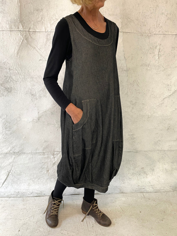 Maya Dress with New Front Pocket Detail in Soft Grey Denim (Slightly Shorter Length)