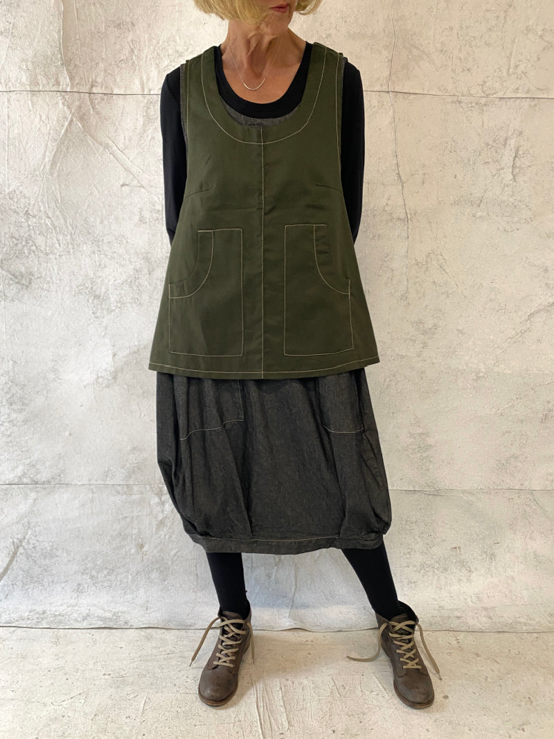 Maya Dress with New Front Pocket Detail in Soft Grey Denim (Slightly Shorter Length)