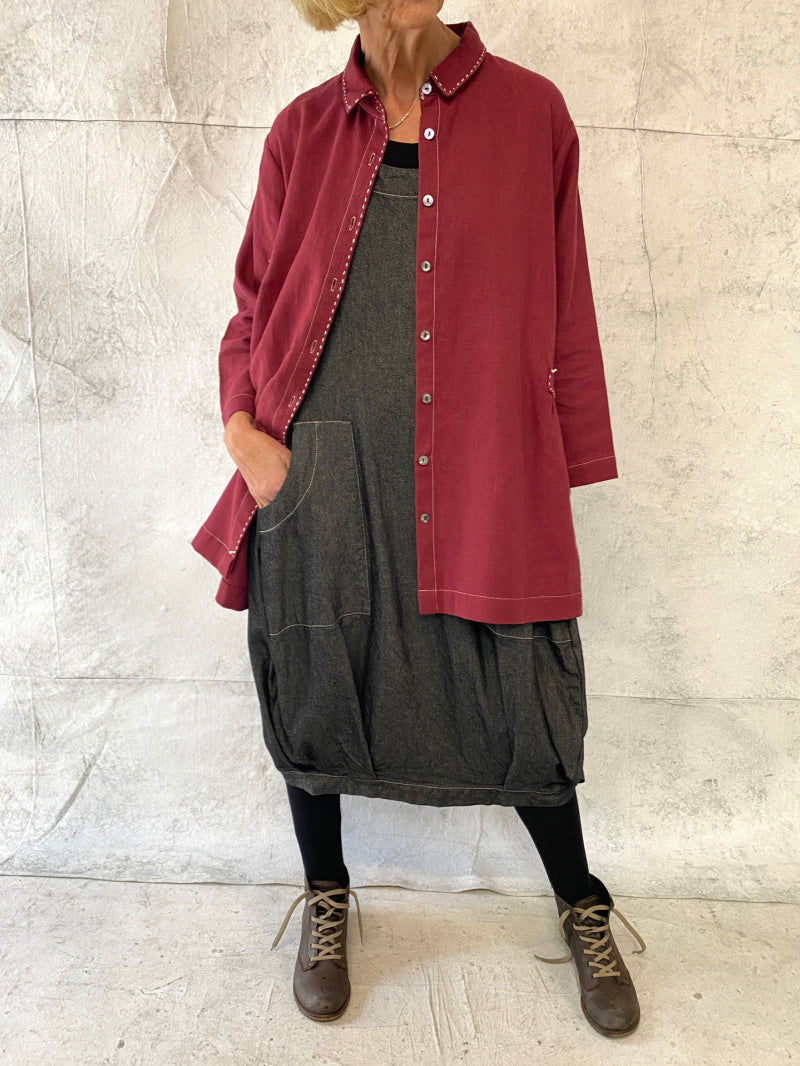 Maya Dress with New Front Pocket Detail in Soft Grey Denim (Slightly Shorter Length)