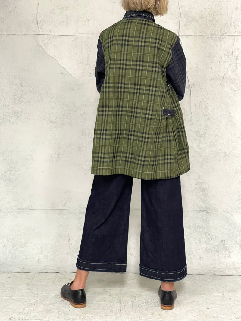 Mila Wide Leg Pant in Indigo Denim with Raw Hem and Natural Top Stitch Detail (New Japanese Raw Denim will initially transfer colour, please see washing instructions)