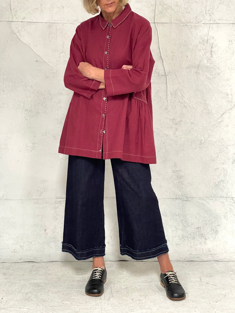 Poet Smock in Rose Linen with Hand Stitched Detail