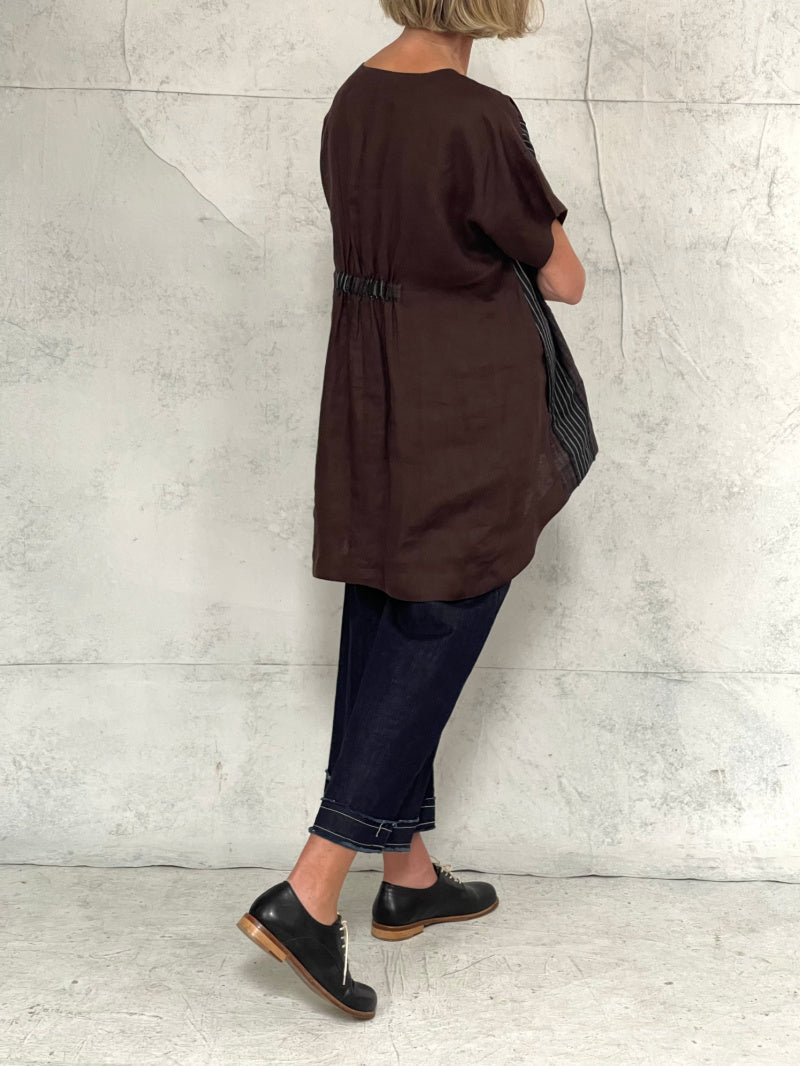 Mila Wide Leg Pant in Indigo Denim with Raw Hem and Natural Top Stitch Detail (New Japanese Raw Denim will initially transfer colour, please see washing instructions)