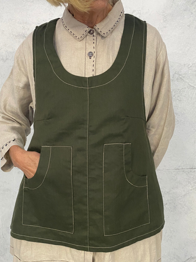 Hana Vest Forest Green Linen