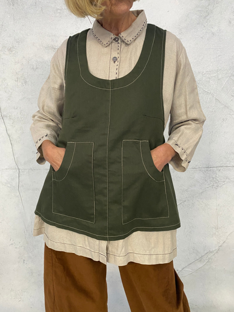 Hana Vest Forest Green Linen
