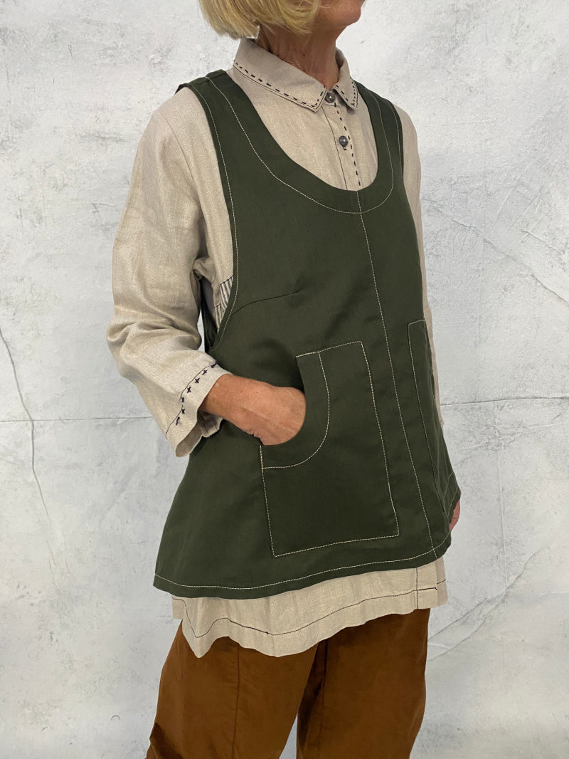 Hana Vest Forest Green Linen