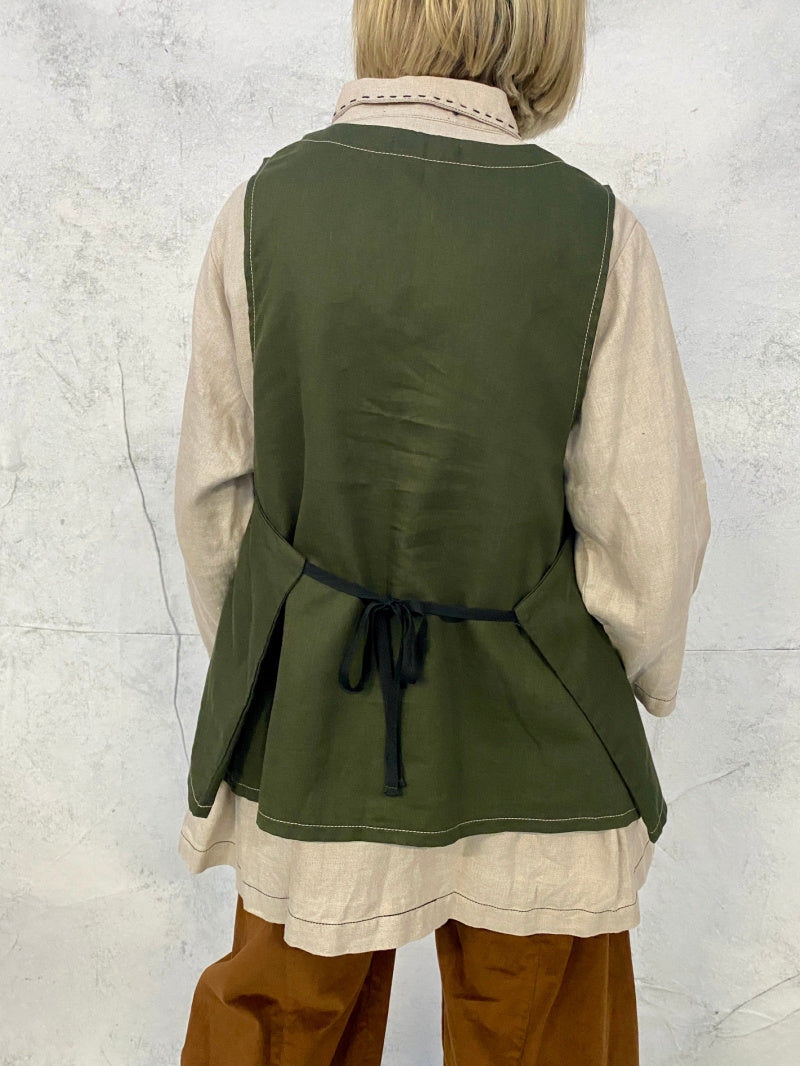 Hana Vest Forest Green Linen