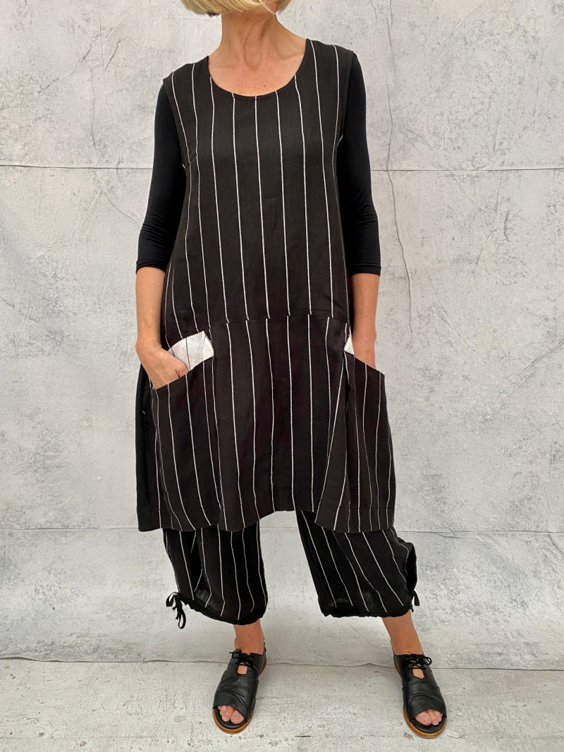 Harriet Pant in Black Striped Linen
