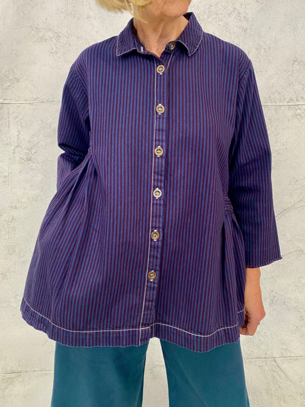 Poet Smock in Indigo Striped Japanese Hickory (Cotton)