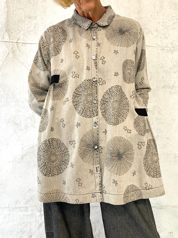 Poet Smock in Natural Oriental Jacquard Linen