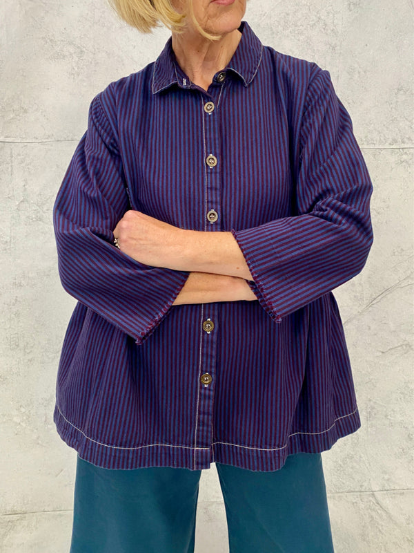 Poet Smock in Indigo Striped Japanese Hickory (Cotton)