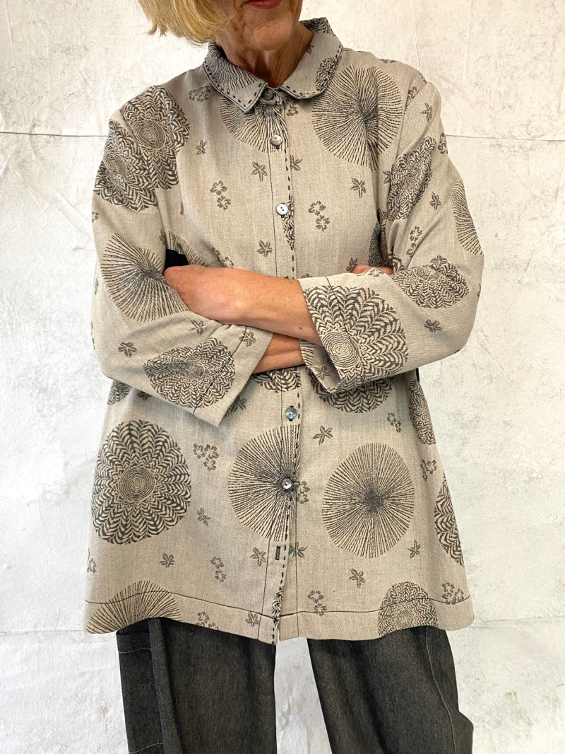 Poet Smock in Natural Oriental Jacquard Linen