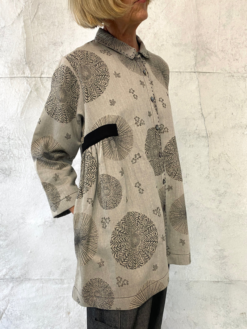 Poet Smock in Natural Oriental Jacquard Linen