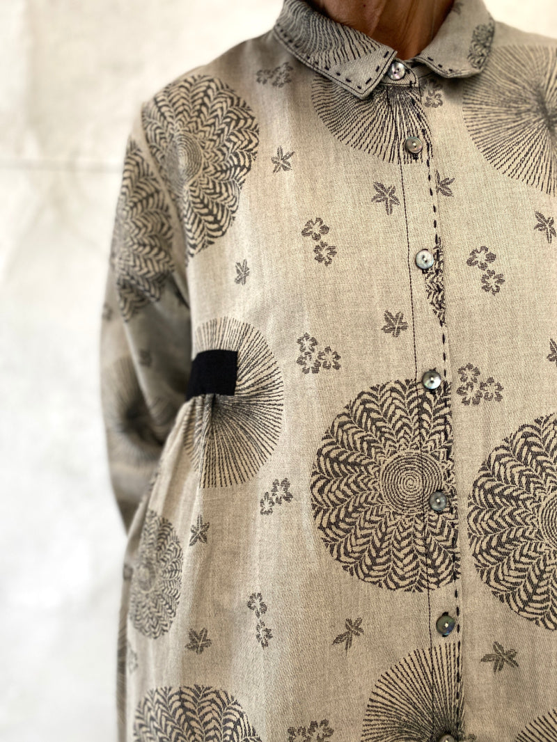 Poet Smock in Natural Oriental Jacquard Linen