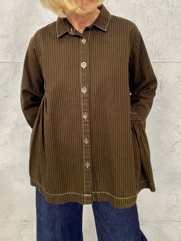 Poet Smock in Green Striped Japanese Hickory (Cotton)