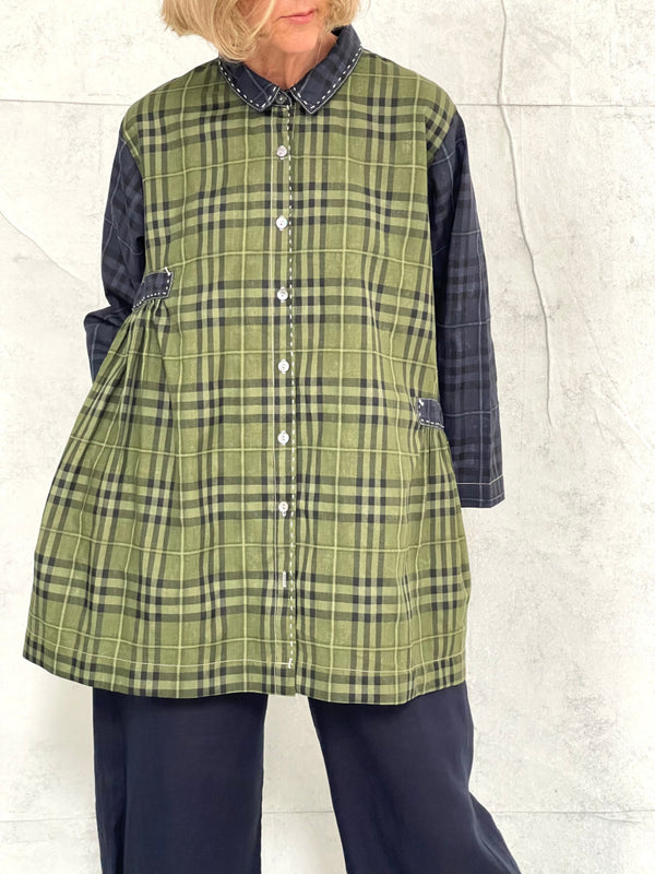 Poet Smock in Mixed Check Cotton