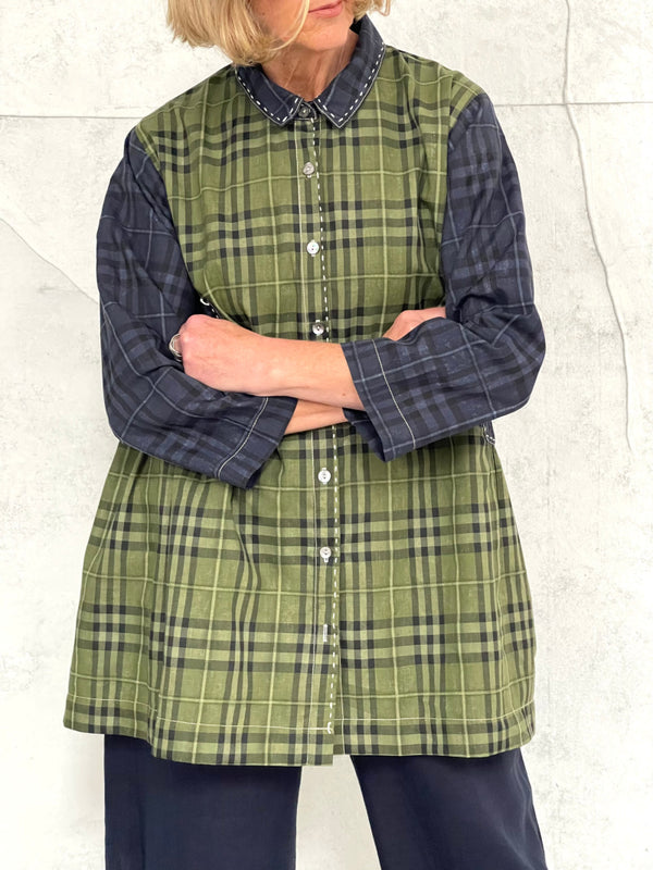 Poet Smock in Mixed Check Cotton