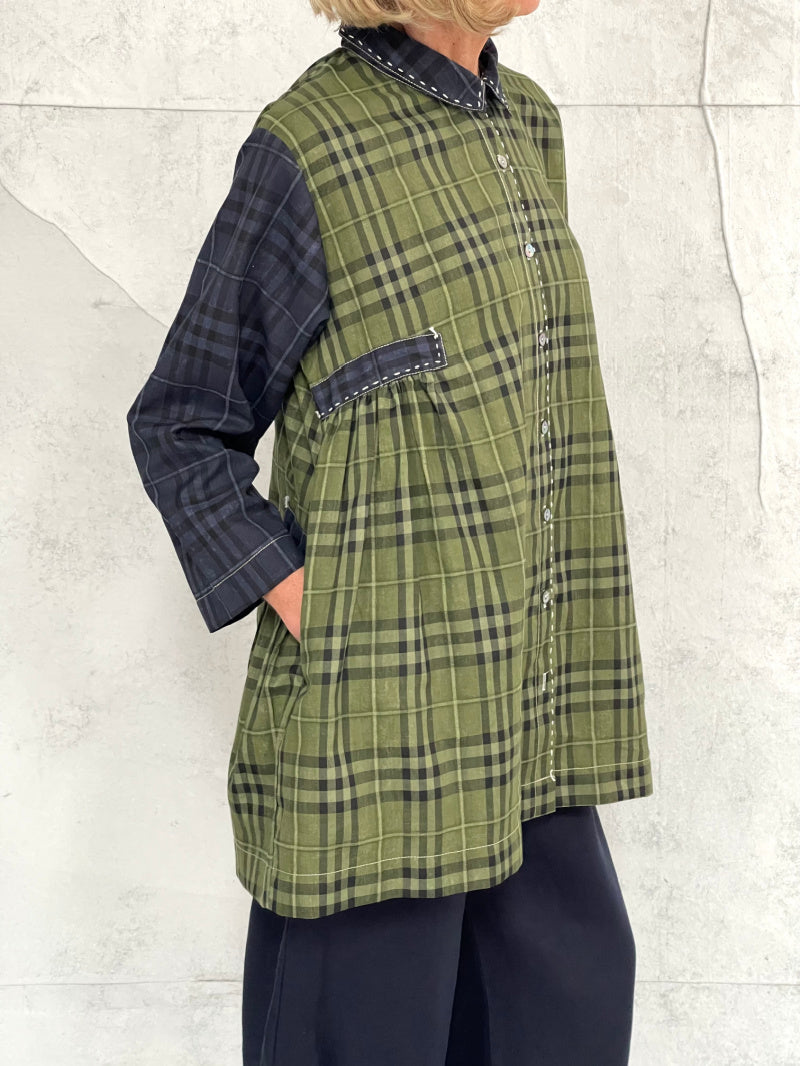 Poet Smock in Mixed Check Cotton