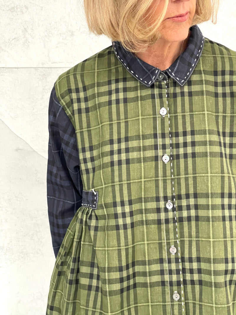 Poet Smock in Mixed Check Cotton