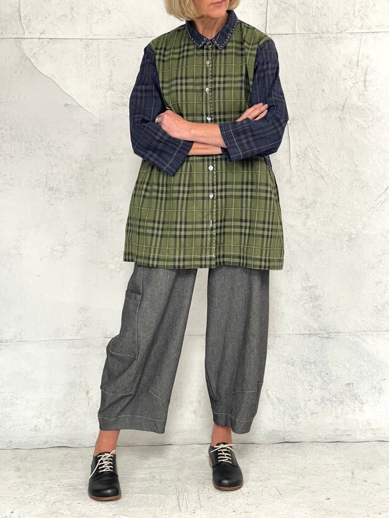 Poet Smock in Mixed Check Cotton