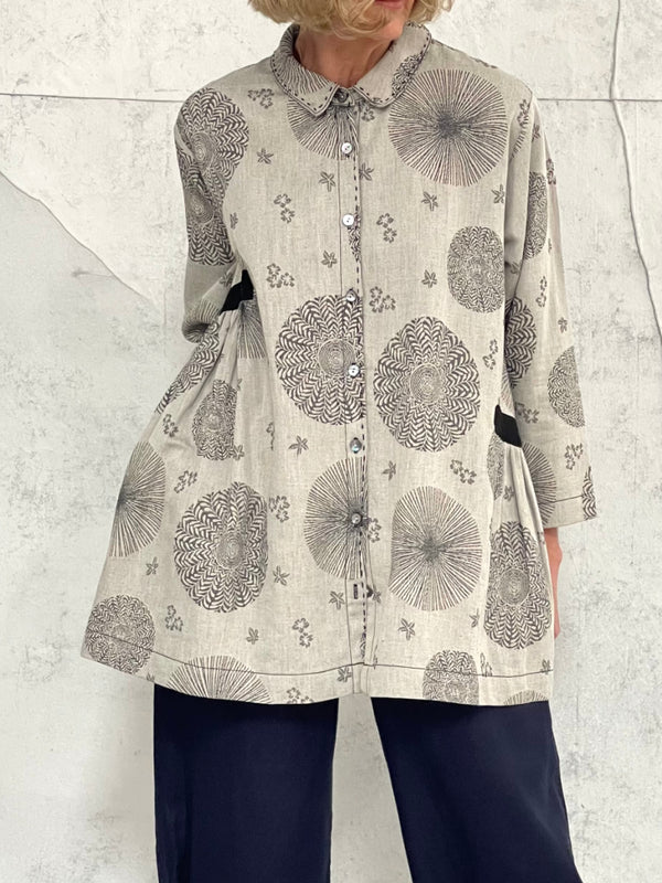 Poet Smock in Natural Oriental Jacquard Linen