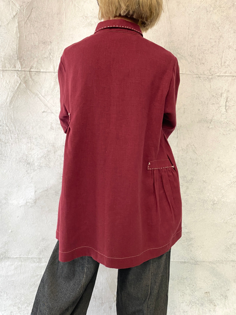 Poet Smock in Rose Linen with Hand Stitched Detail