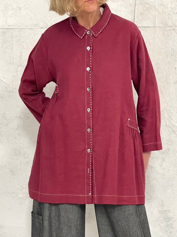 Poet Smock in Rose Linen with Hand Stitched Detail