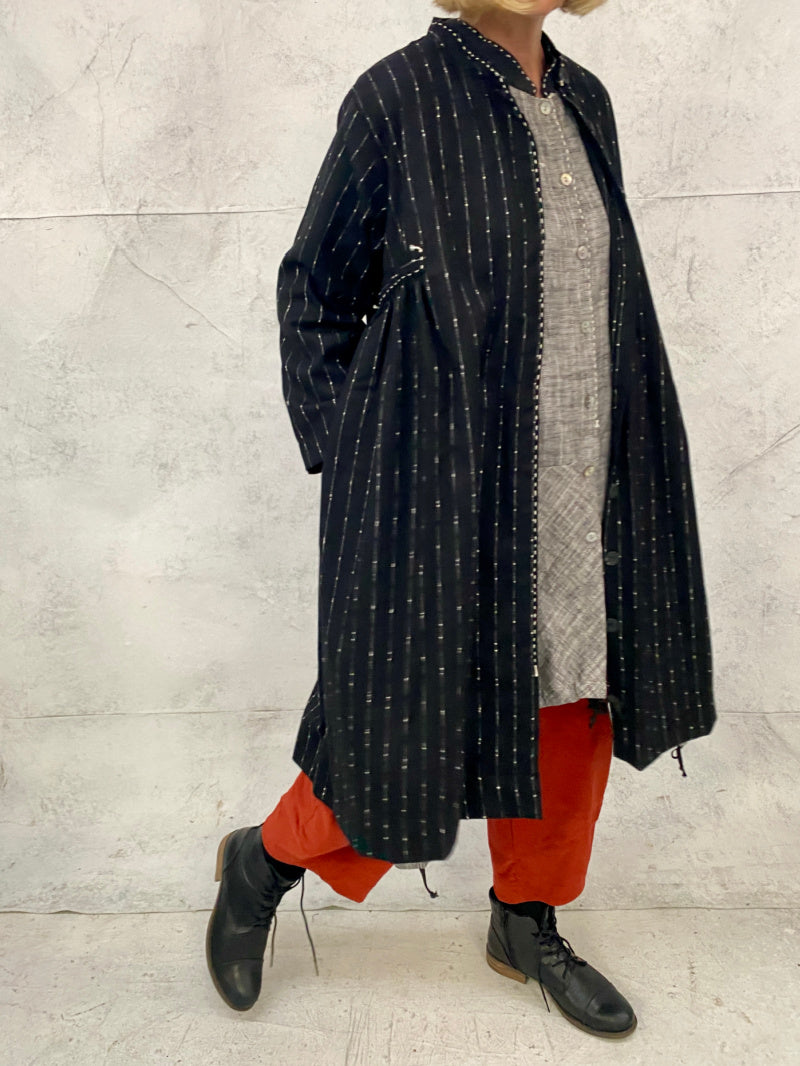 Sonnet Duster Dress in Black Striped Wool ( Now in XLarge)