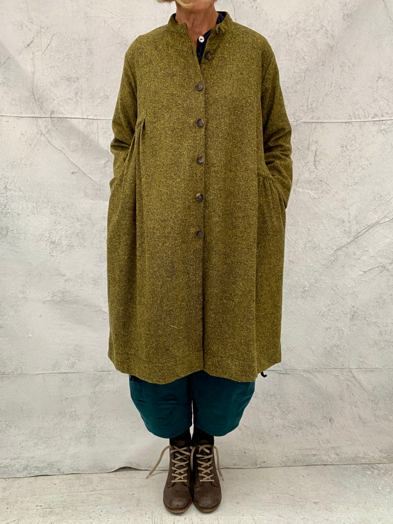 Sonnet Duster Dress in Olive Green Flecked Wool ( Now in XLarge)