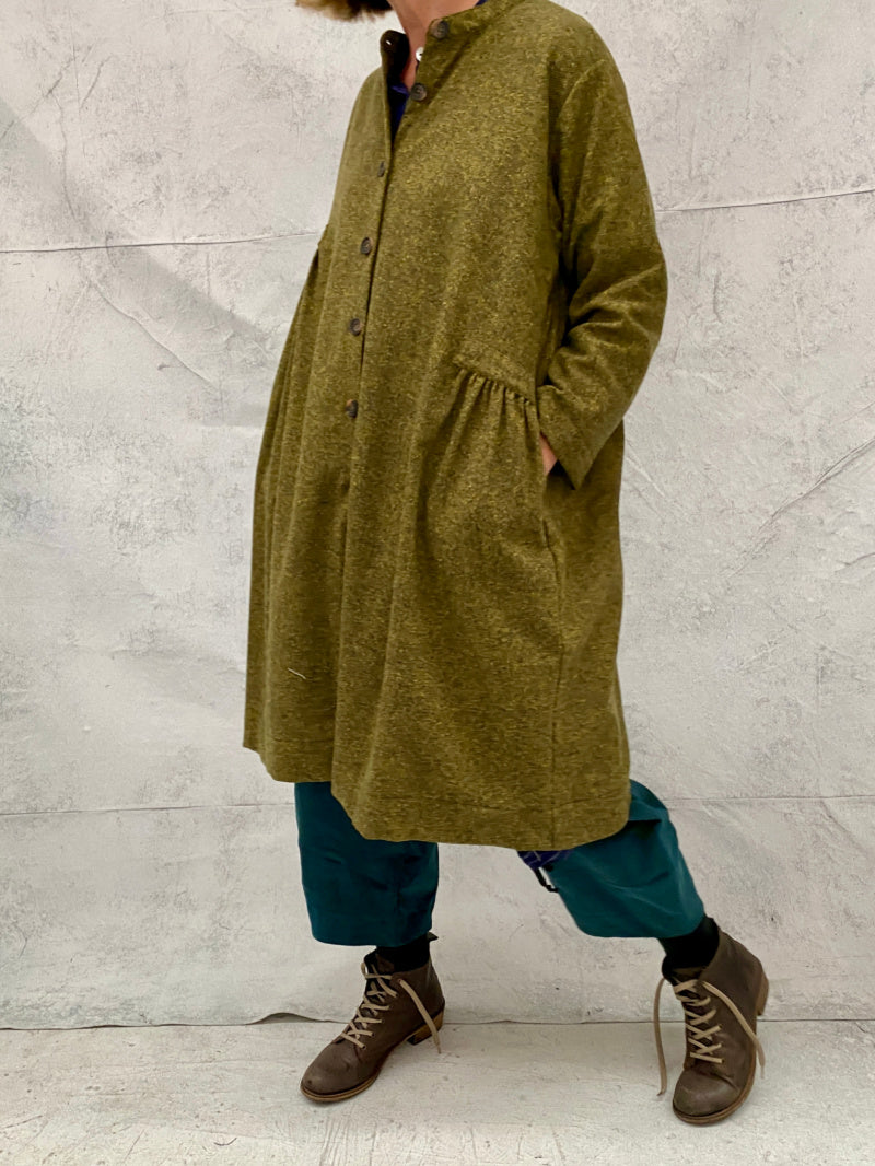 Sonnet Duster Dress in Olive Green Flecked Wool ( Now in XLarge)