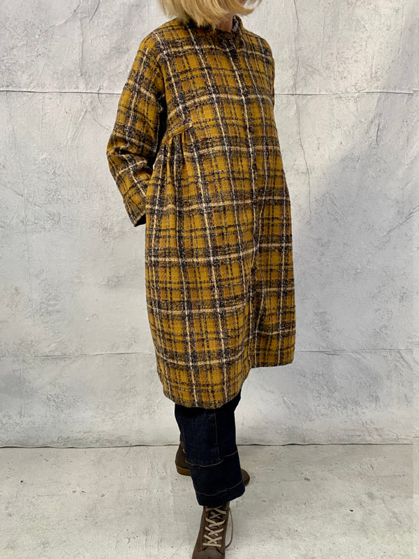 Sonnet Duster Dress in Ochre Plaid Wool Blend Boucle( New shorter length and now in XLarge))