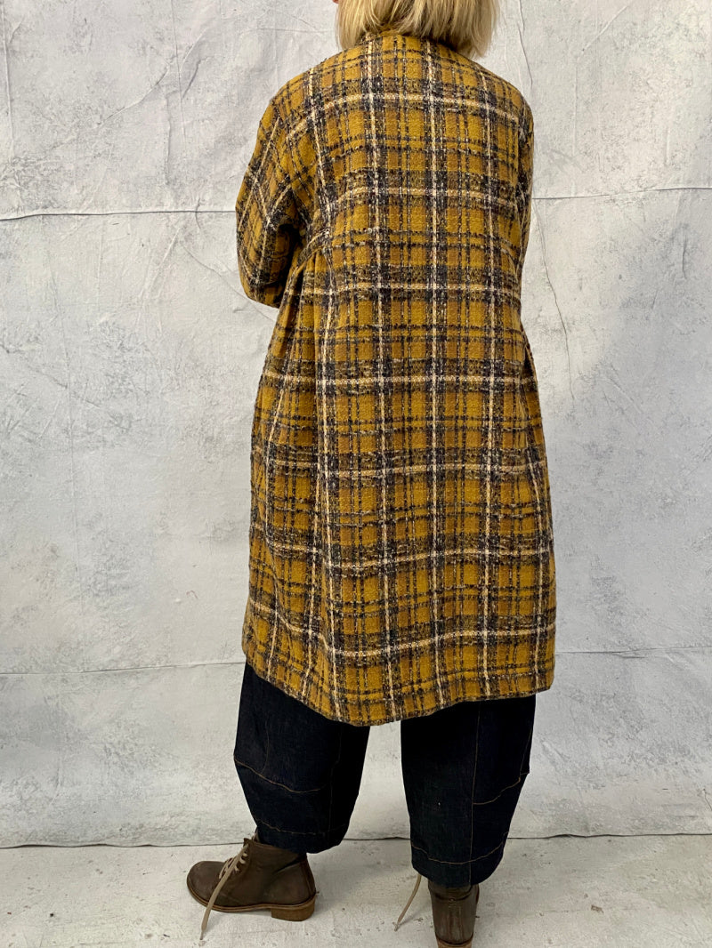 Sonnet Duster Dress in Ochre Plaid Wool Blend Boucle( New shorter length and now in XLarge))
