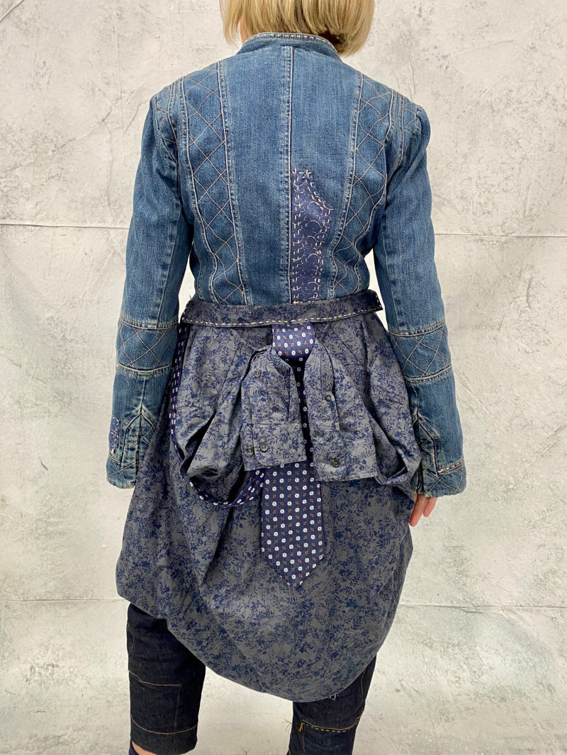 Upcycled Denim Jacket With Bustle 3 Small
