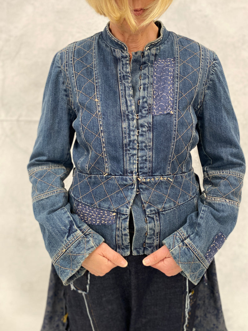 Upcycled Denim Jacket With Bustle 3 Small