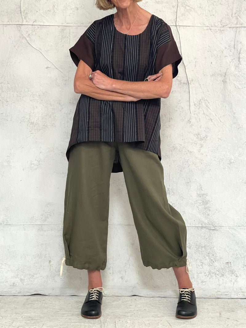 Willow Top in Brown Stripe with Bitter Brown Linen Back