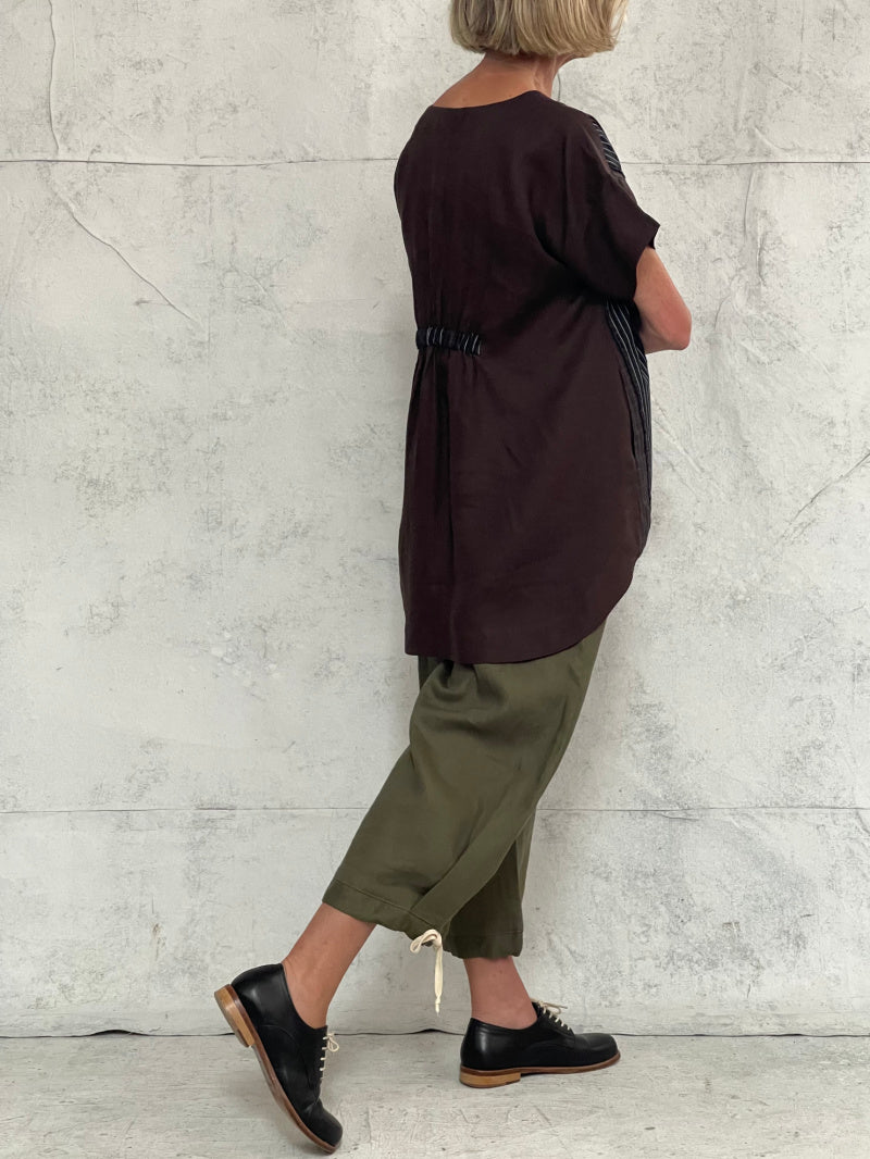 Willow Top in Brown Stripe with Bitter Brown Linen Back