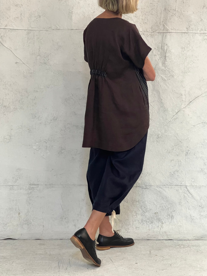 Willow Top in Brown Stripe with Bitter Brown Linen Back