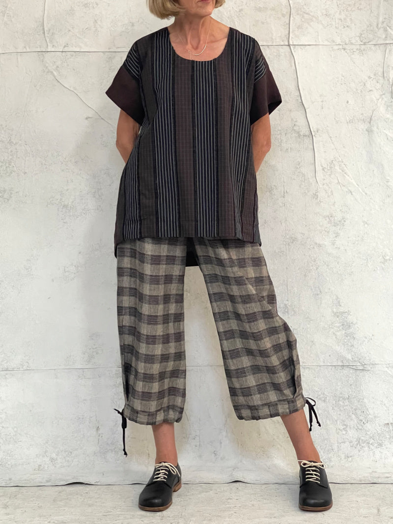 Willow Top in Brown Stripe with Bitter Brown Linen Back