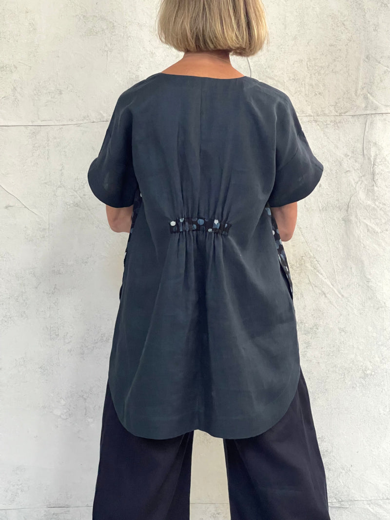 Willow Top Japanese Spot with Teal Linen Back