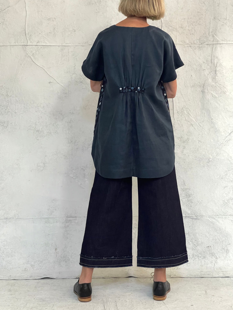 Willow Top Japanese Spot with Teal Linen Back