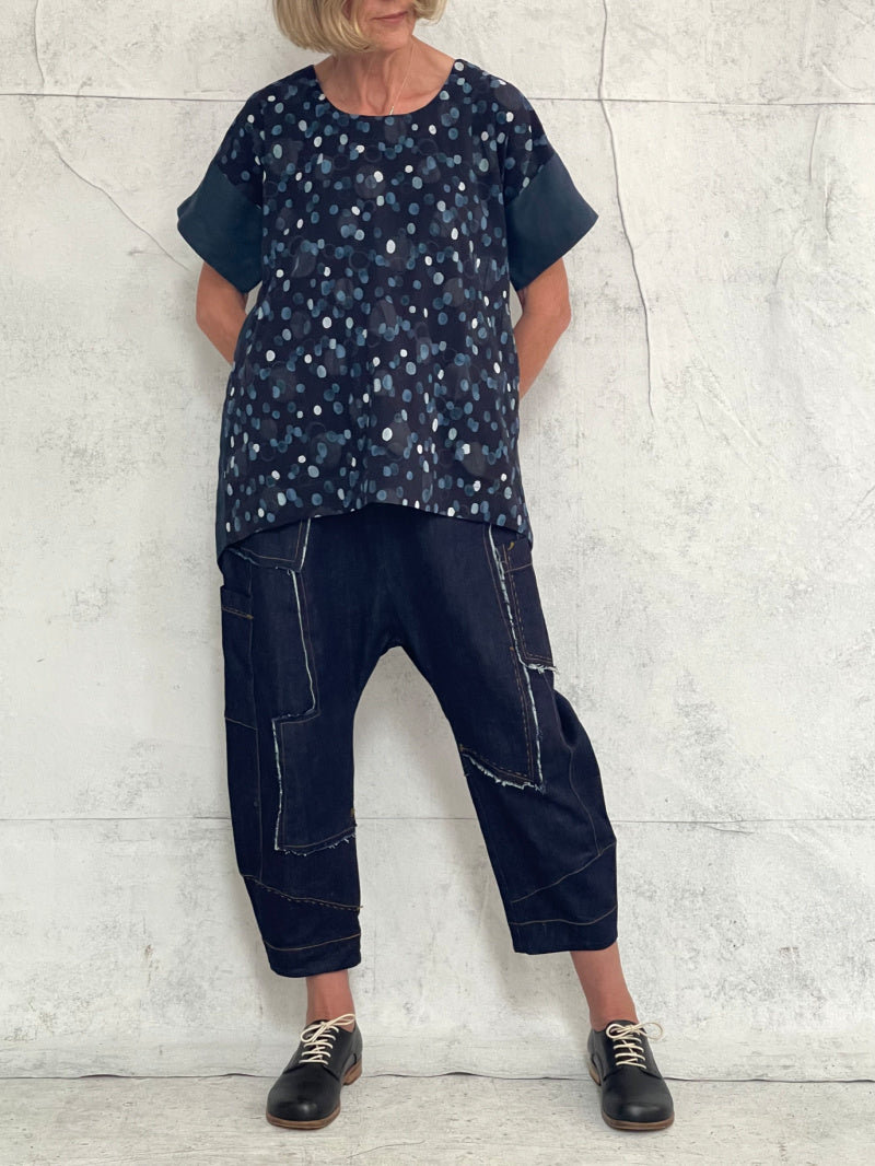 Willow Top Japanese Spot with Teal Linen Back